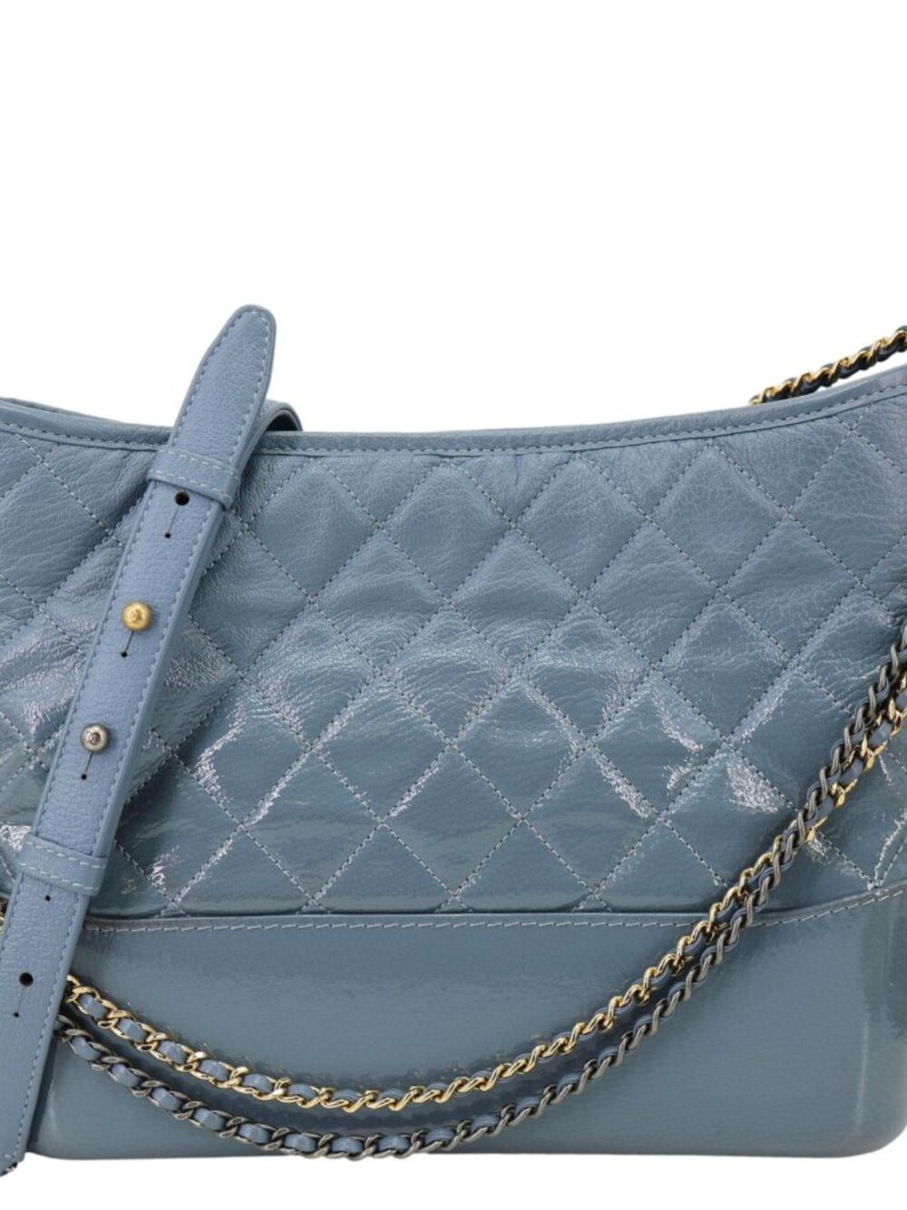 Chanel Gabrielle Medium Patent Leather Hobo Bag Blue